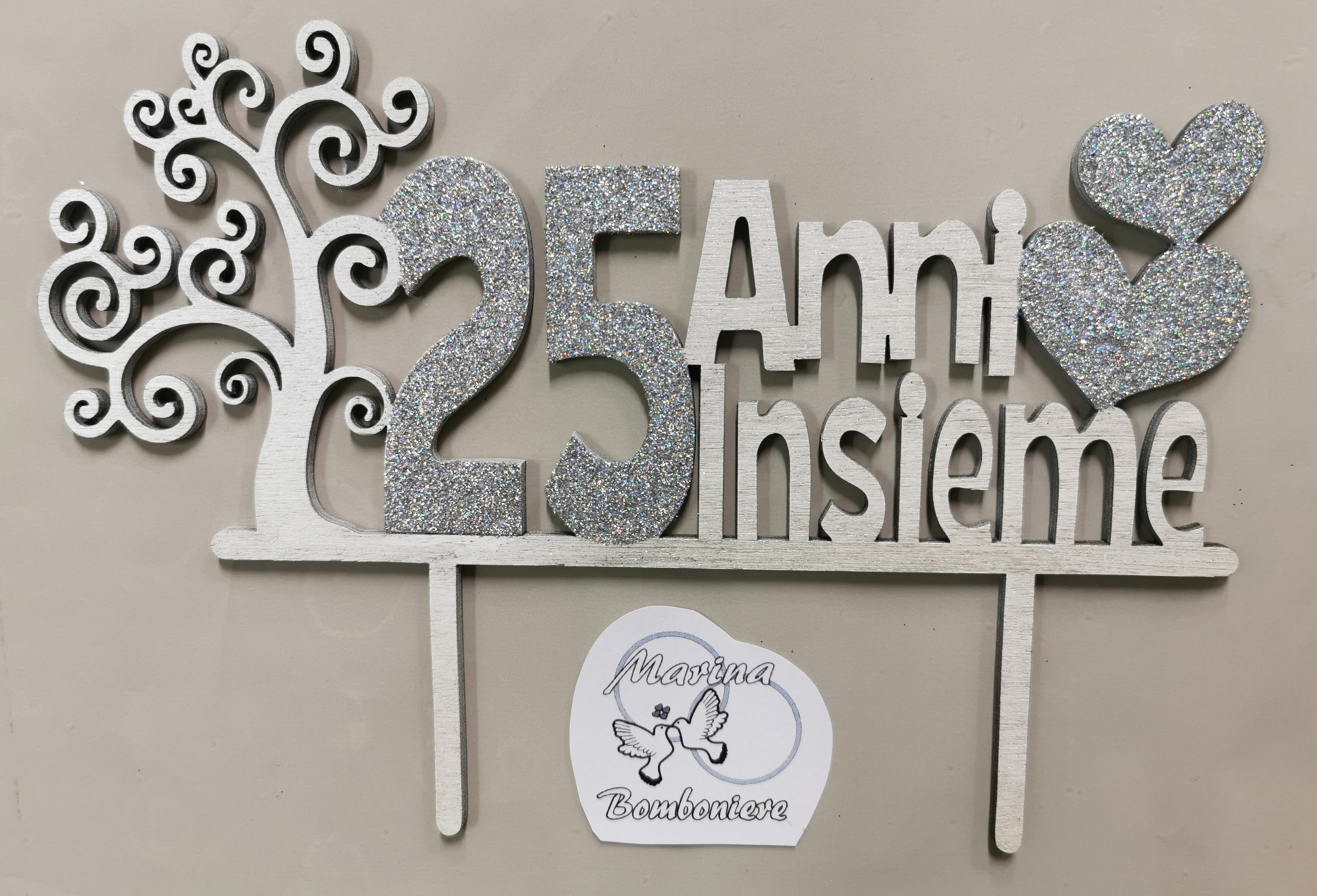 cake topper in legno 25 anni di matrimonio