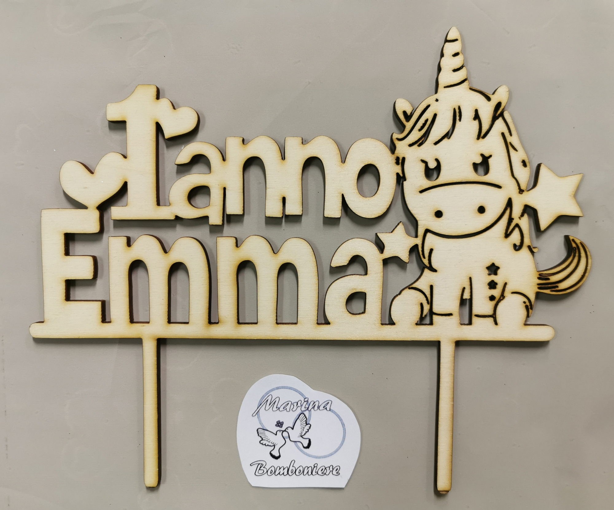 cake topper legno compleanno unicorno