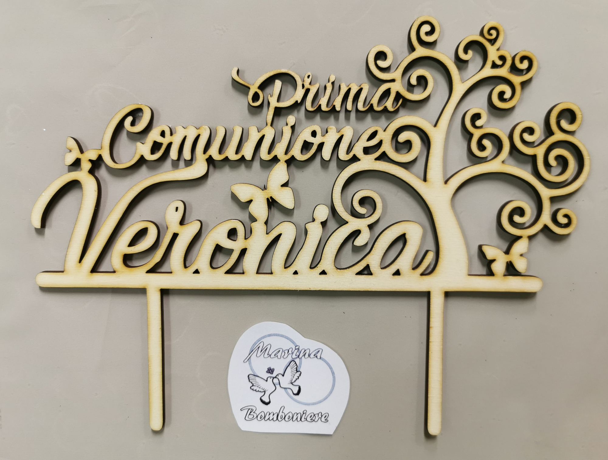 cake topper comunione personalizzato in legno