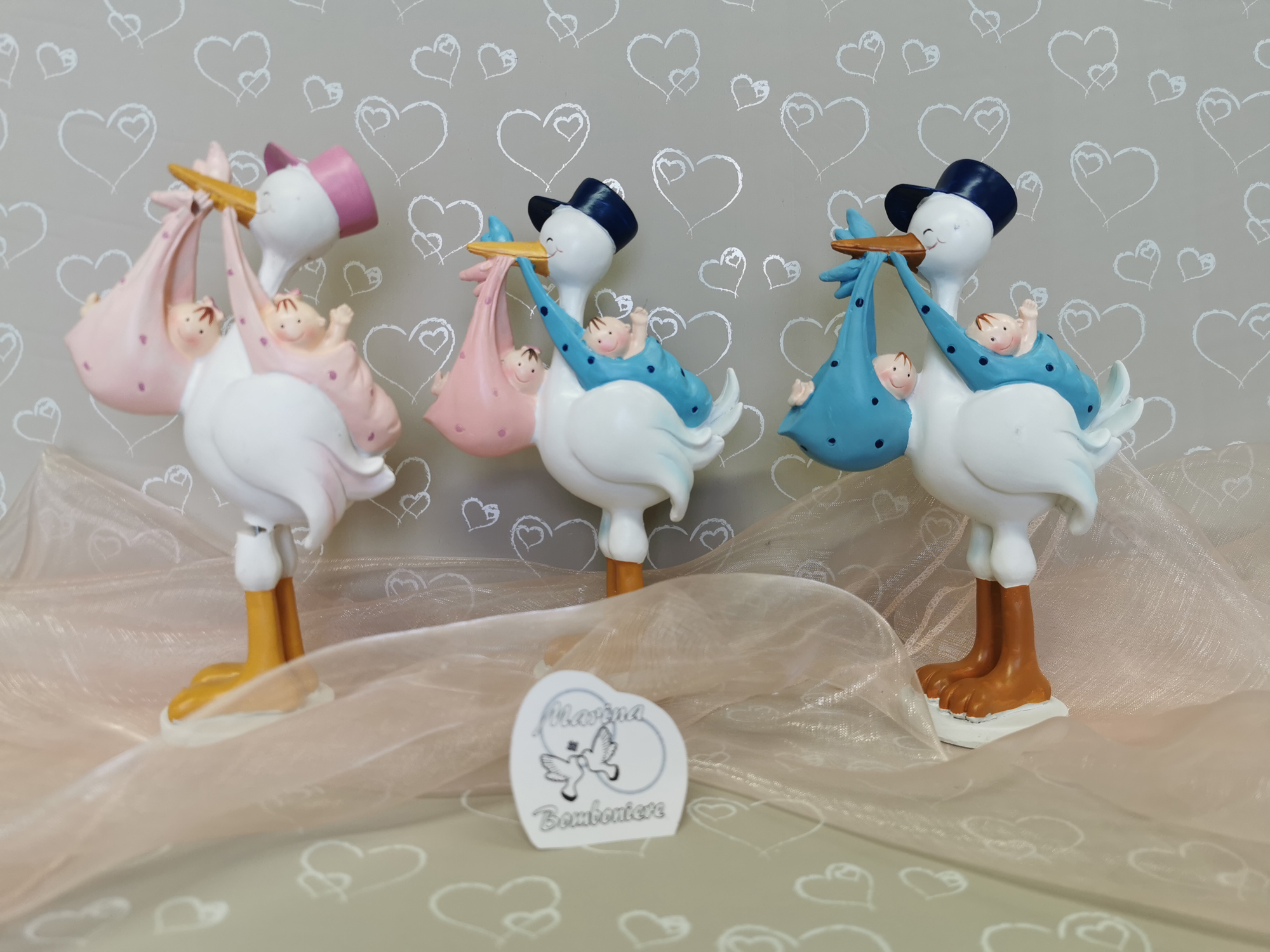 cake topper gemellini con cicogna