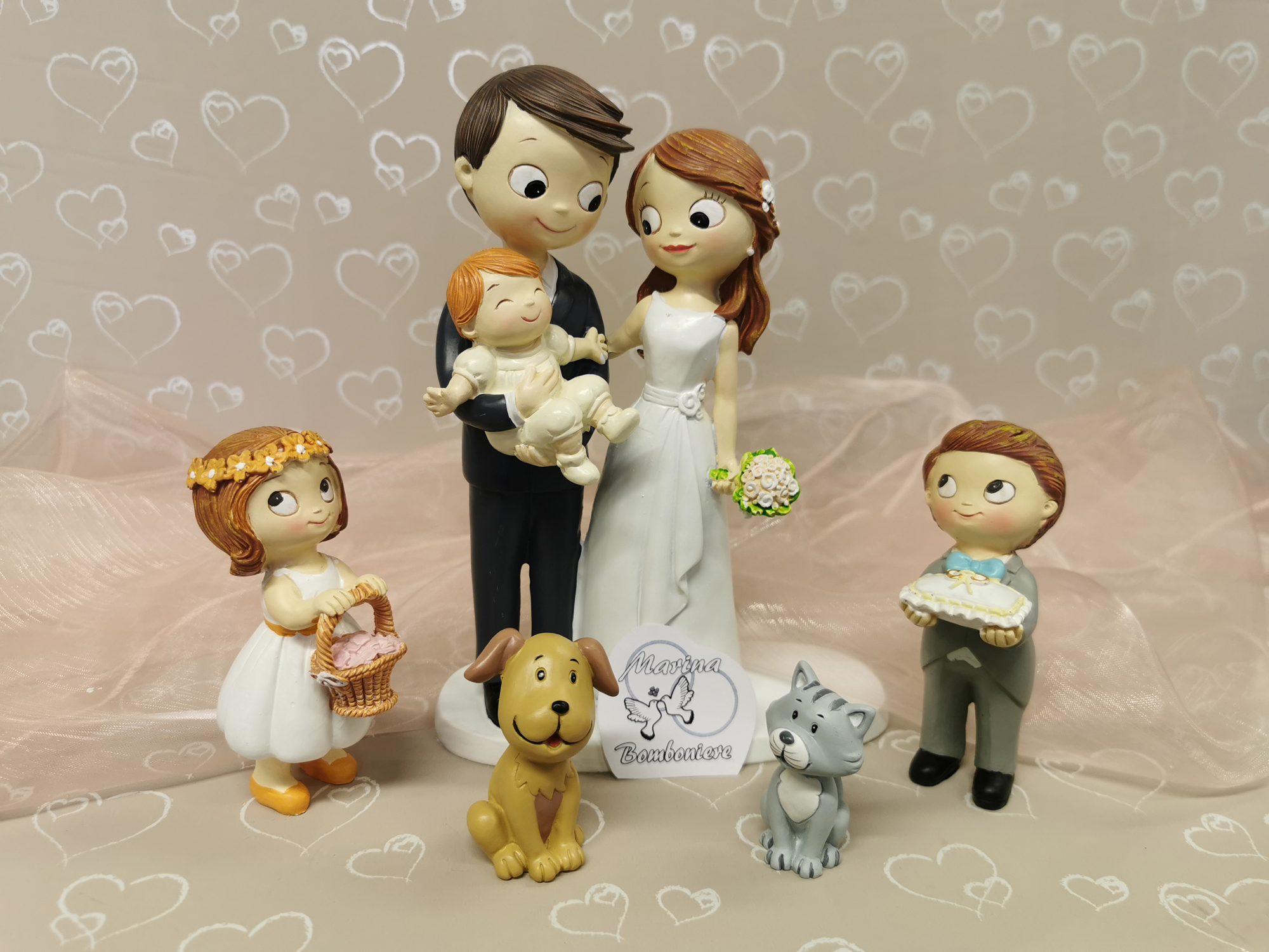 cake topper sposi con bambini e animali