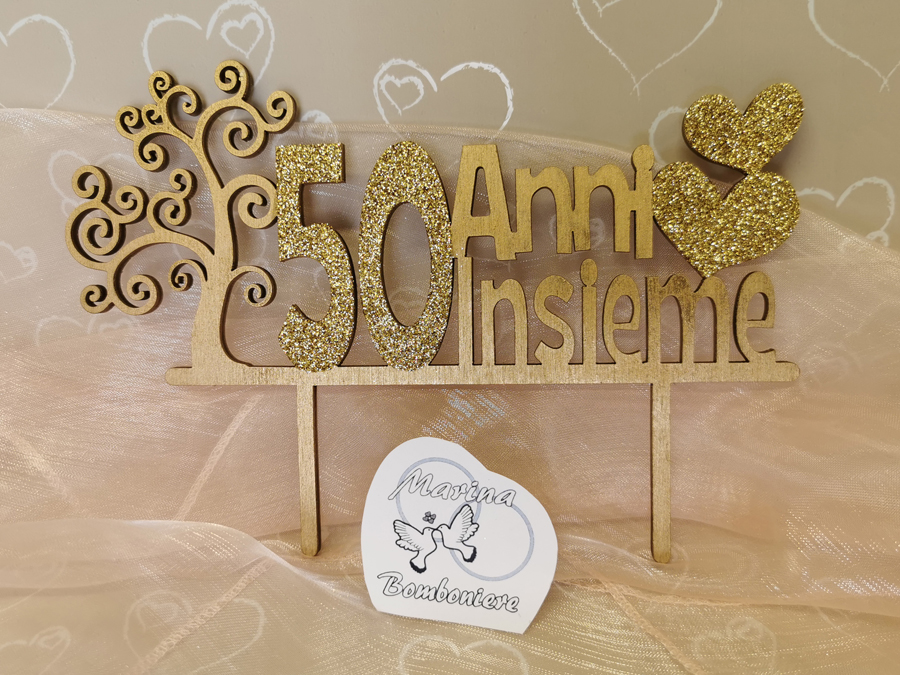 cake topper in legno 50 anni di matrimonio