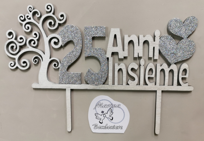 cake topper in legno 25 anni di matrimonio