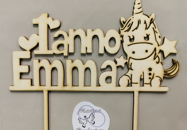 cake topper legno compleanno unicorno