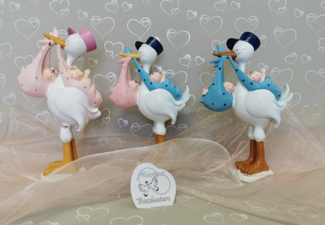 cake topper gemellini con cicogna