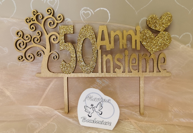 cake topper in legno 50 anni di matrimonio